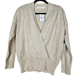 NEW ASTR XS Oatmeal Faux Wrap Sweater Deep V Soft Minimalist Cozy Ballet